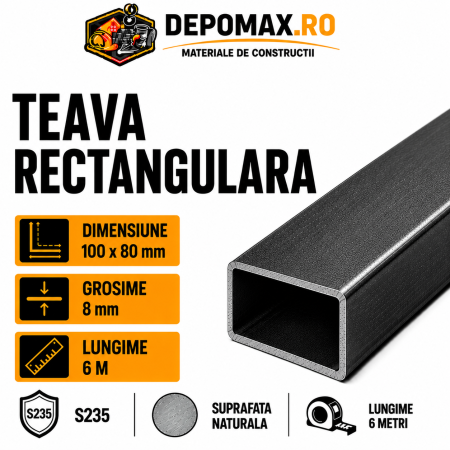 Teava rectangulara 100 x 80 x 8 mm, 6 metri
